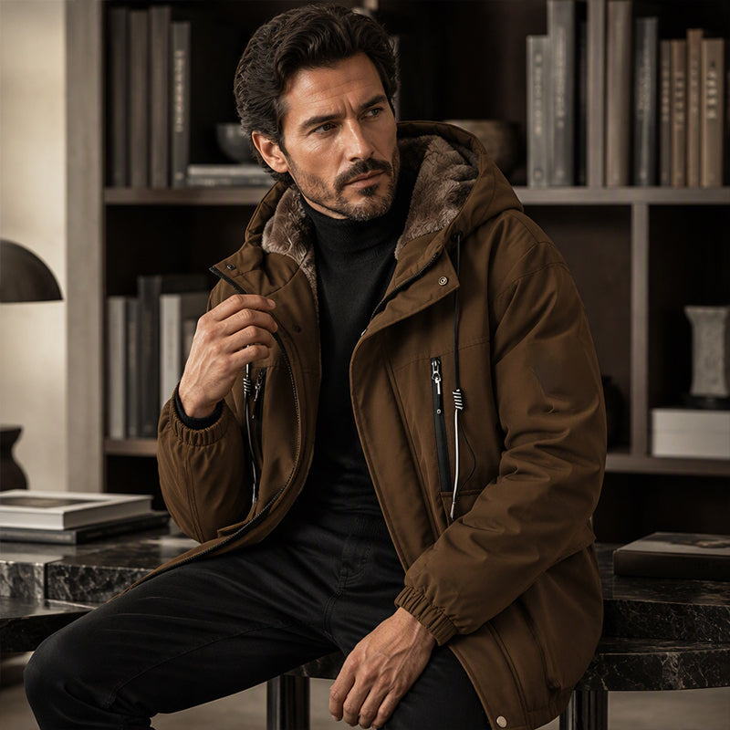 Parka à capuche pour homme, doublure en peluche
