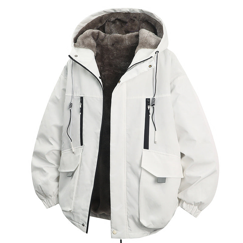 Parka à capuche pour homme, doublure en peluche