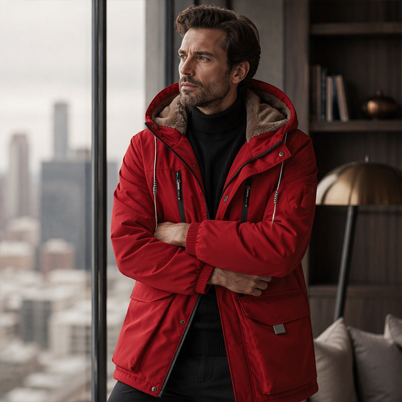 Parka à capuche pour homme, doublure en peluche