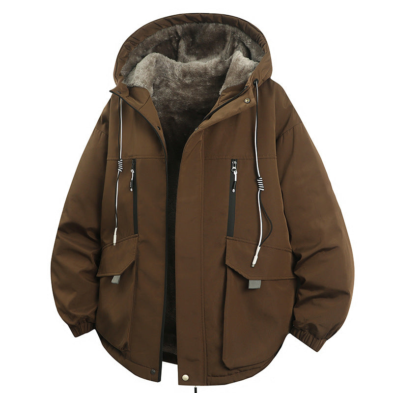 Parka à capuche pour homme, doublure en peluche