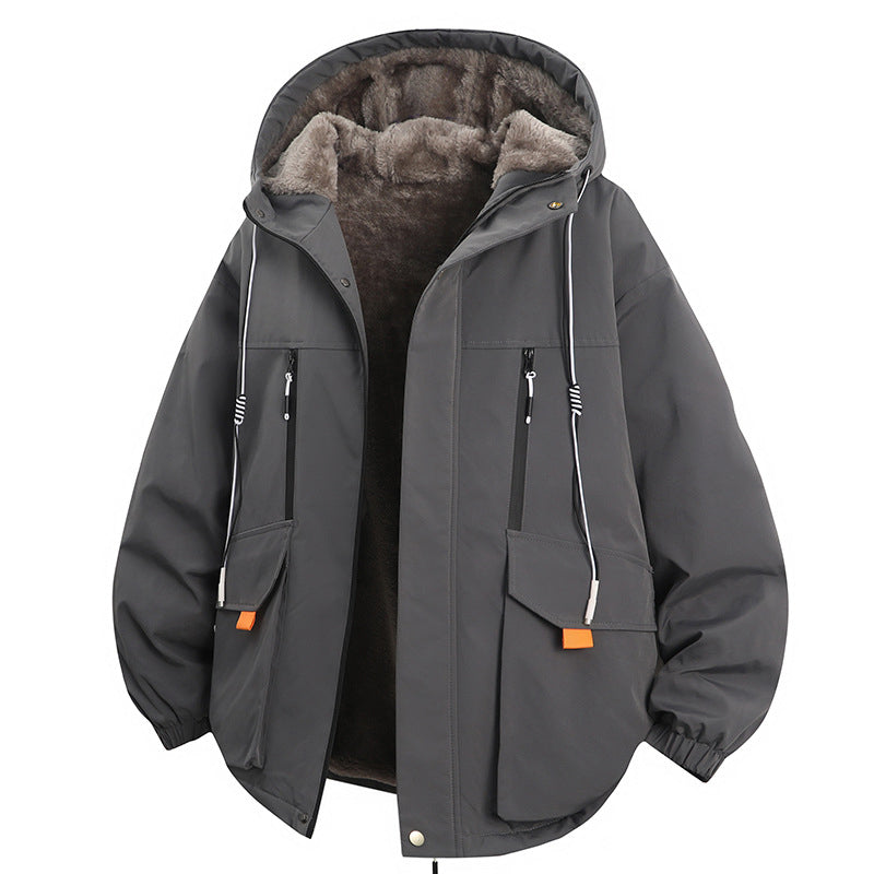 Parka à capuche pour homme, doublure en peluche