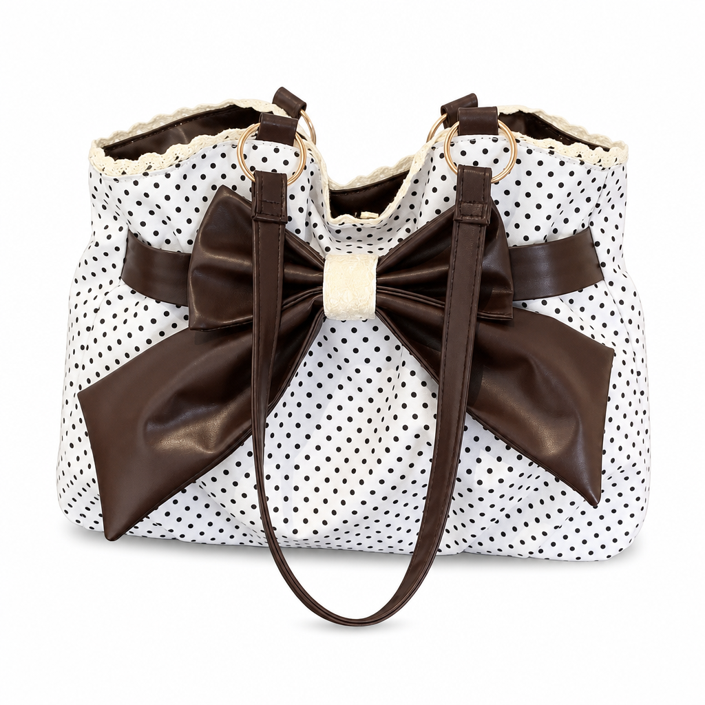 Sac à bandoulière sous le bras pour femmes à grands motifs à pois, avec nœud en dentelle, sac de travail élégant et polyvalent