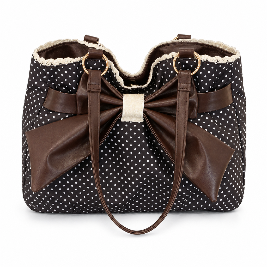 Sac à bandoulière sous le bras pour femmes à grands motifs à pois, avec nœud en dentelle, sac de travail élégant et polyvalent