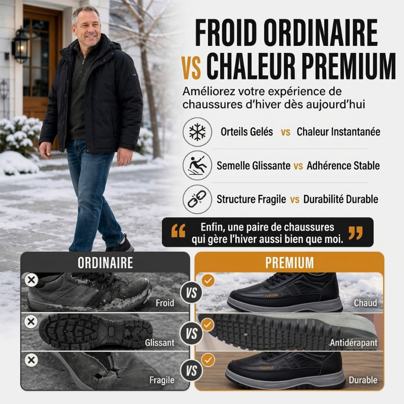 Chaussures pour homme à doublure chaude antidérapantes
