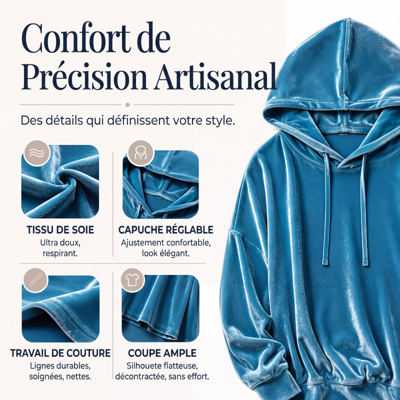 Sweat-shirt à col en V en velours à coupe ample pour femme avec cordon de serrage