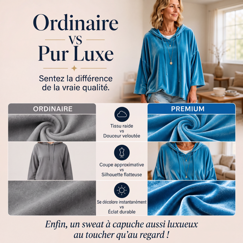 Sweat-shirt à col en V en velours à coupe ample pour femme avec cordon de serrage