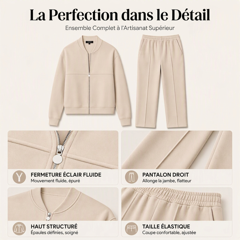 Ensemble veste zippée et pantalon droit pour femme