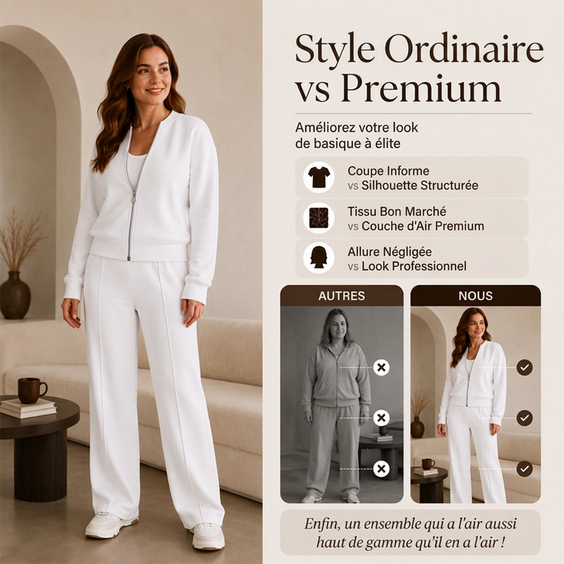 Ensemble veste zippée et pantalon droit pour femme