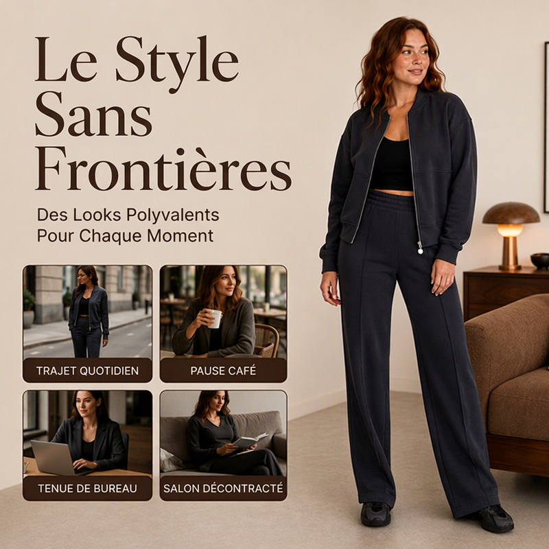Ensemble veste zippée et pantalon droit pour femme