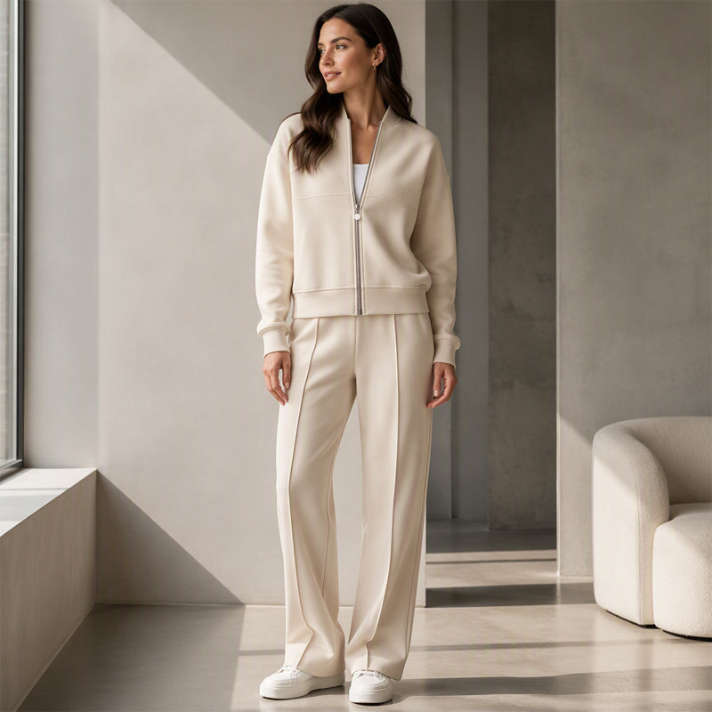 Ensemble veste zippée et pantalon droit pour femme