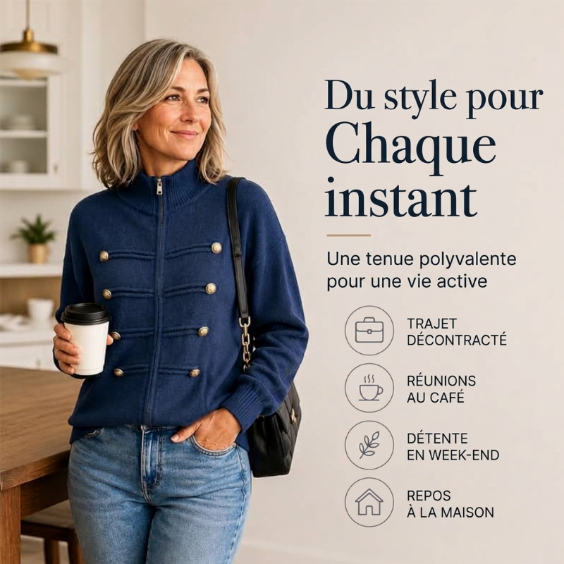 Veste en maille décontractée à double fermeture éclair pour femme