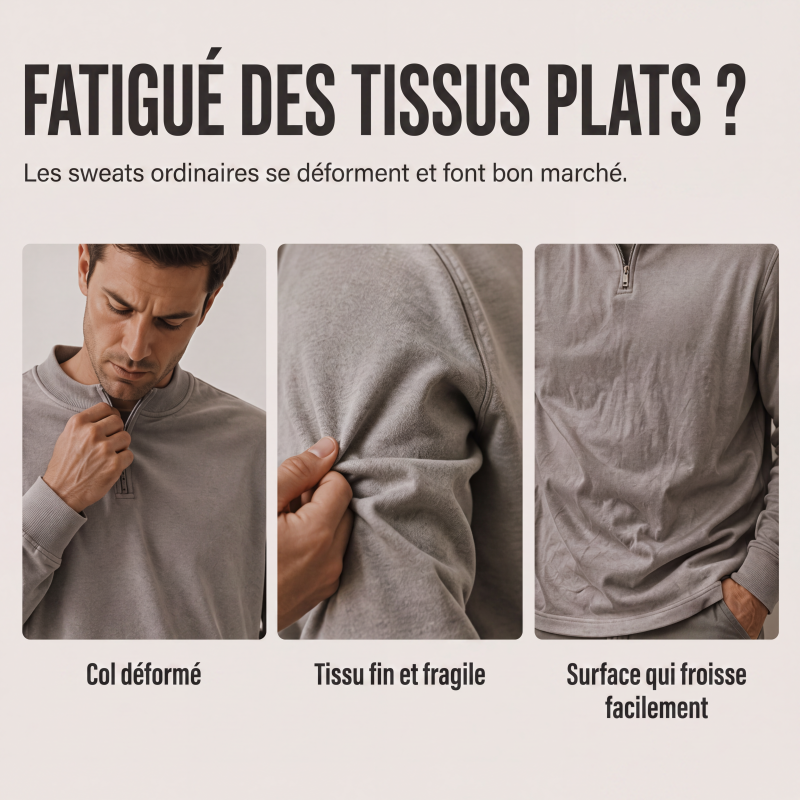 Sweat-shirt à col montant décontracté pour homme, en velours côtelé, avec quart de zip et manches longues