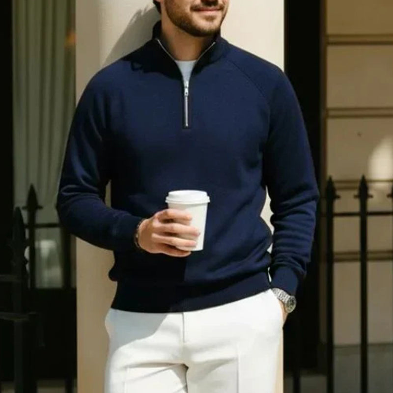 Sweat-shirt à col montant décontracté pour homme, en velours côtelé, avec quart de zip et manches longues
