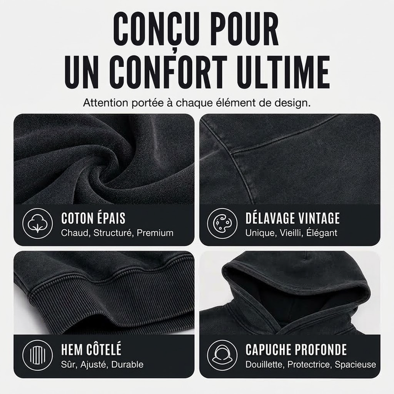 Sweat à capuche oversize unisexe à délavage acide, style décontracté