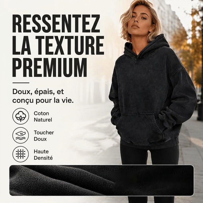 Sweat à capuche oversize unisexe à délavage acide, style décontracté