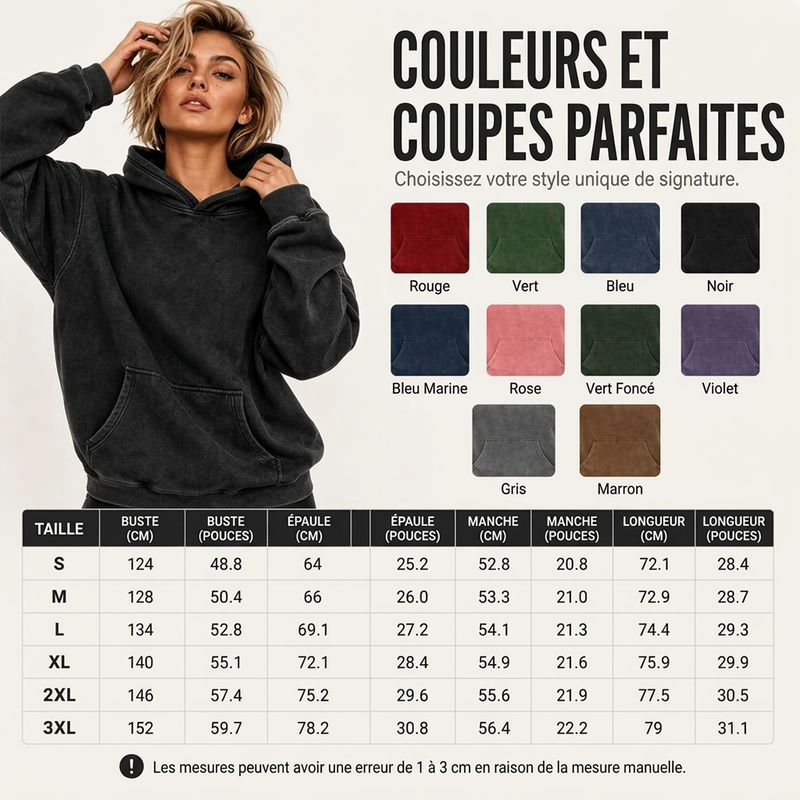 Sweat à capuche oversize unisexe à délavage acide, style décontracté