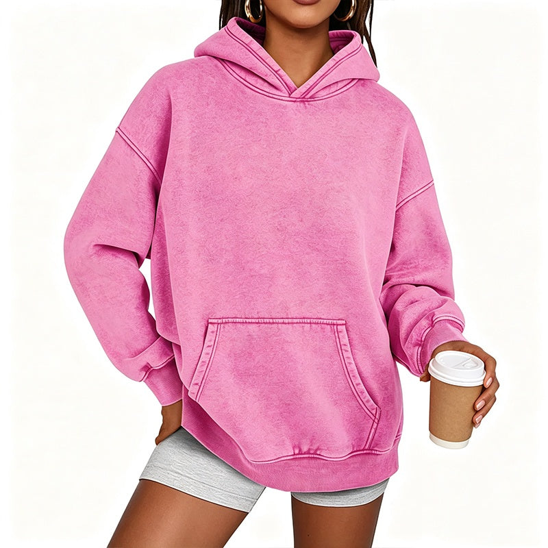 Sweat à capuche oversize unisexe à délavage acide, style décontracté