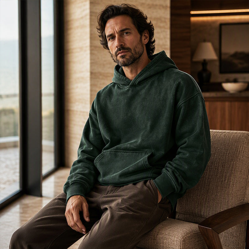 Sweat à capuche oversize unisexe à délavage acide, style décontracté