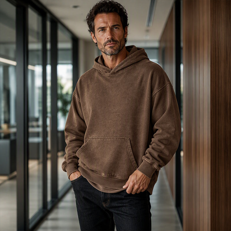 Sweat à capuche oversize unisexe à délavage acide, style décontracté
