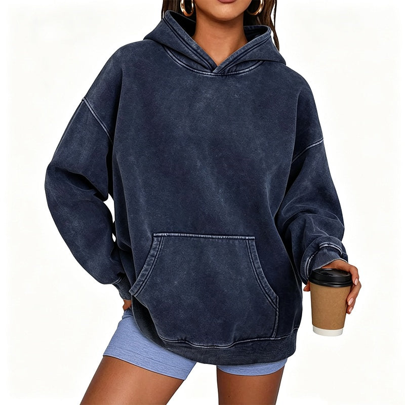 Sweat à capuche oversize unisexe à délavage acide, style décontracté