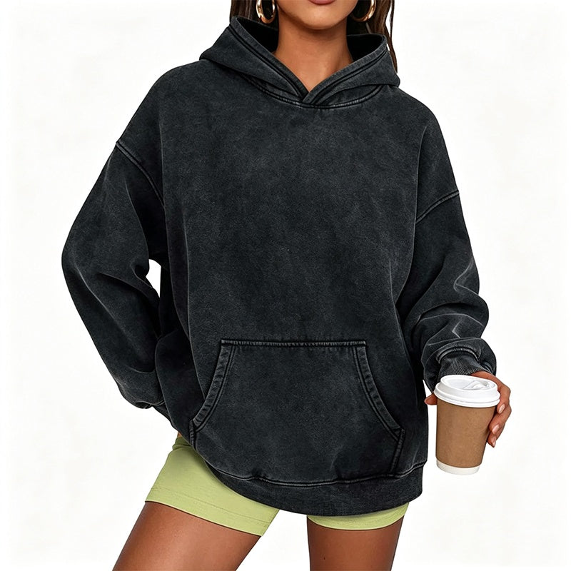Sweat à capuche oversize unisexe à délavage acide, style décontracté