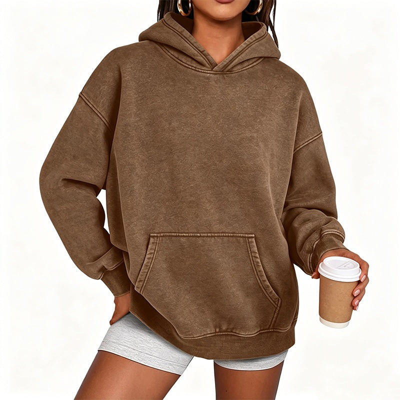 Sweat à capuche oversize unisexe à délavage acide, style décontracté