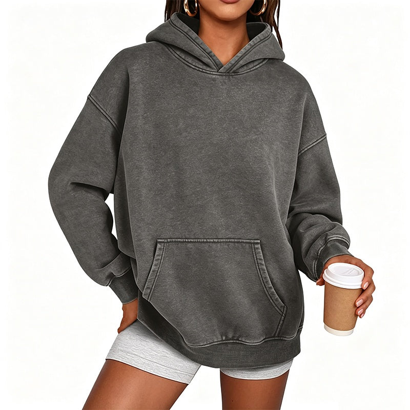 Sweat à capuche oversize unisexe à délavage acide, style décontracté