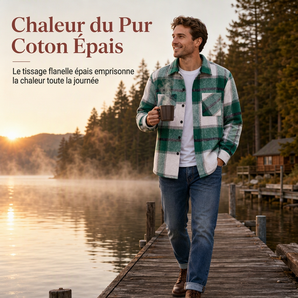 Chemise casual à carreaux en flanelle pour homme