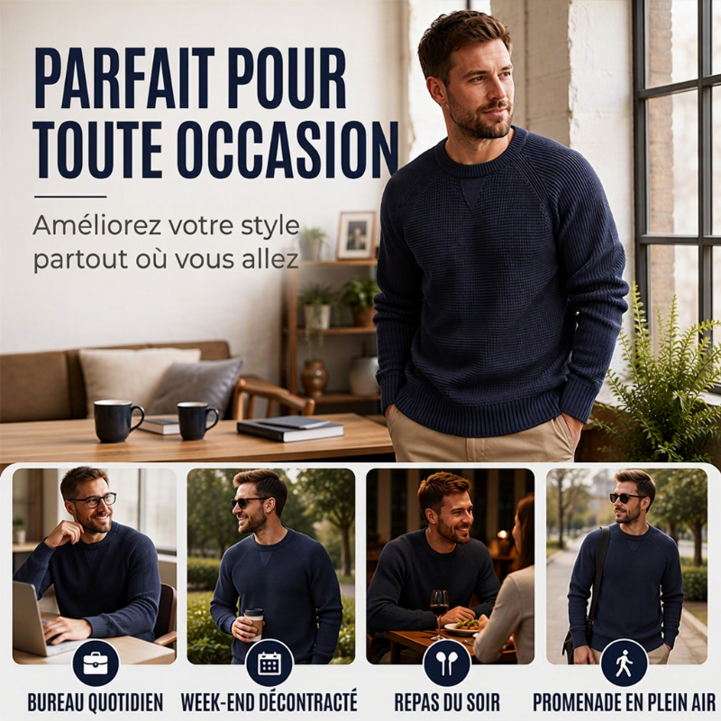 Haut en maille classique à col rond pour homme