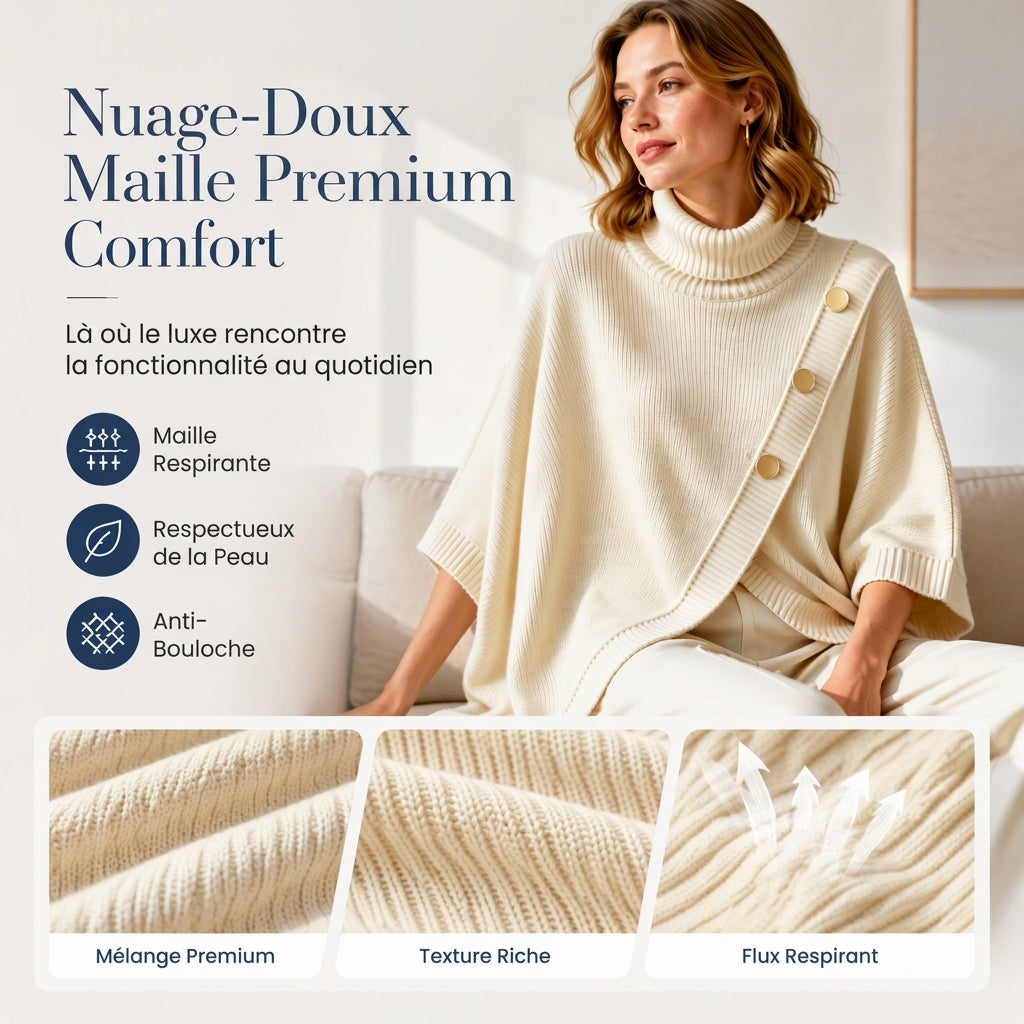 Poncho pull en col roulé asymétrique pour femme