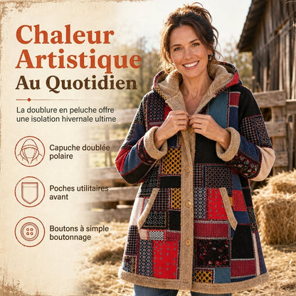 Sweat-shirt à capuche d'hiver pour femme, en coton et lin, à imprimé, doux et chaud avec une doublure en peluche