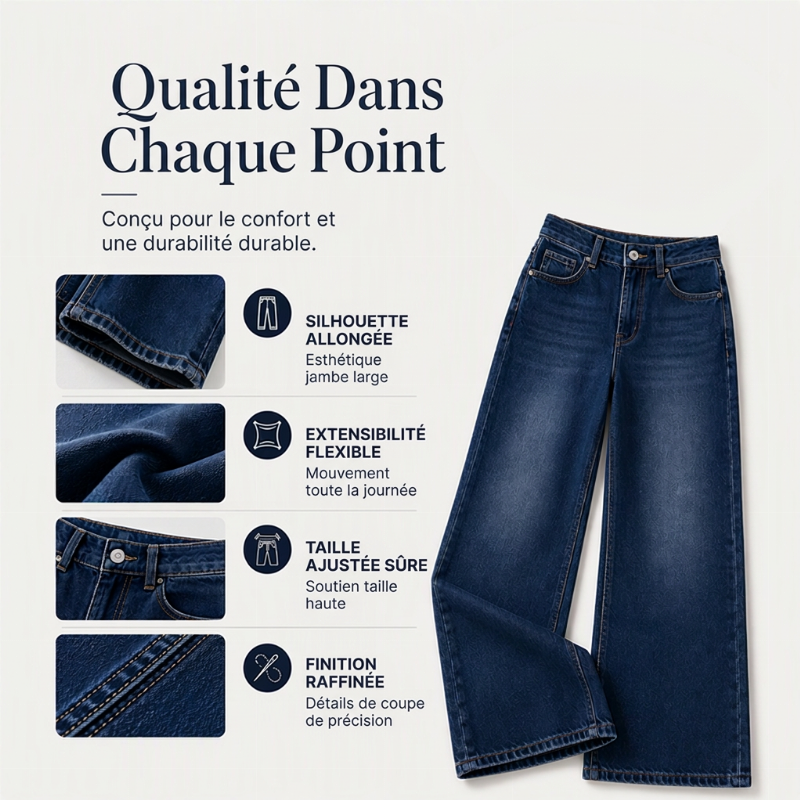 Jean stretch à coupe large et taille haute pour femme