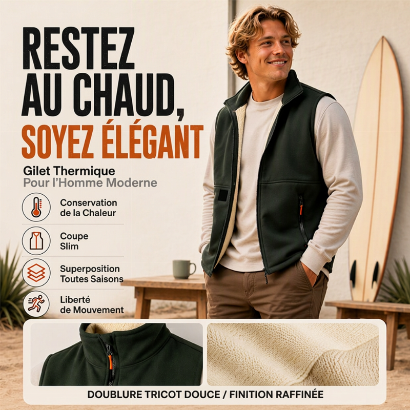 Gilet d'hiver unisexe doublé peluche et chaud