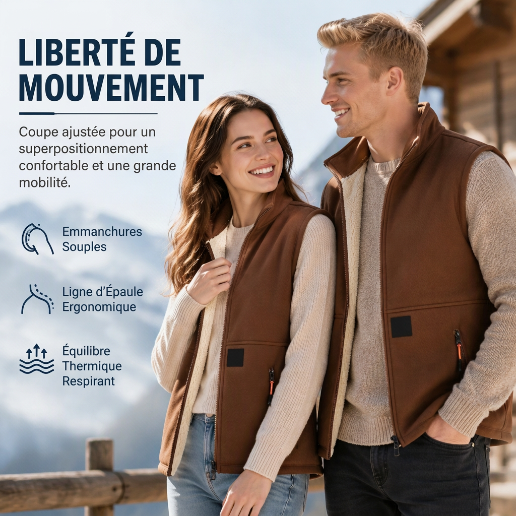Gilet d'hiver unisexe doublé peluche et chaud
