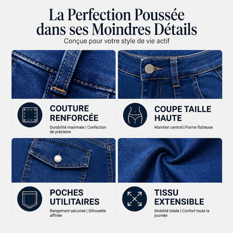 Jean décontracté extensible taille haute pour femme
