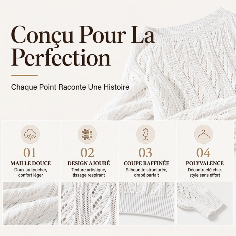 Pull en maille court épaules dénudées pour femme