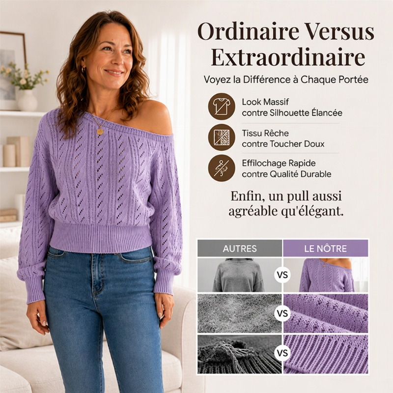 Pull en maille court épaules dénudées pour femme