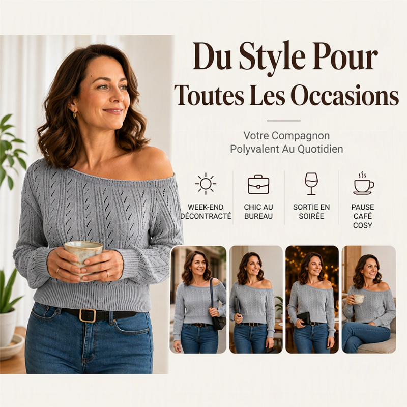 Pull en maille court épaules dénudées pour femme