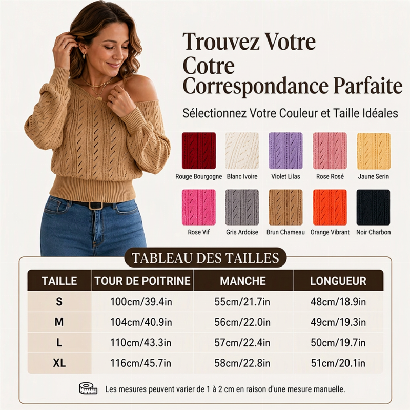 Pull en maille court épaules dénudées pour femme