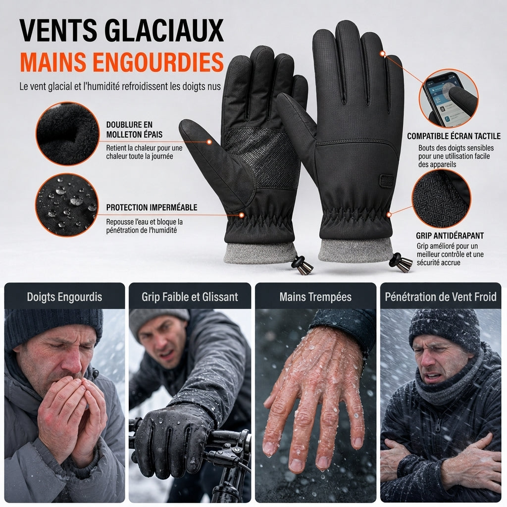 Gants thermiques d'hiver pour hommes et femmes, coupe-vent et résistant au froid, écran tactile antidérapants pour le cyclisme