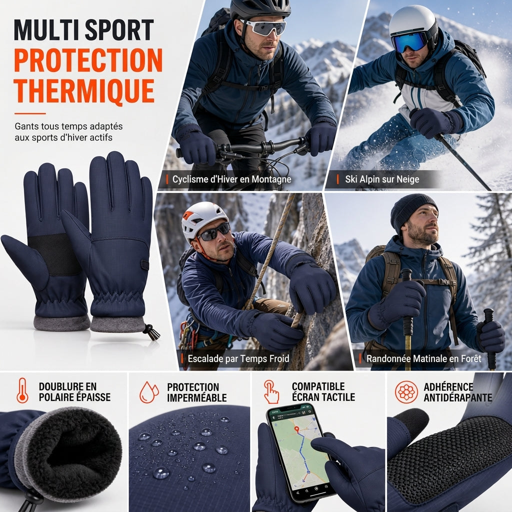 Gants thermiques d'hiver pour hommes et femmes, coupe-vent et résistant au froid, écran tactile antidérapants pour le cyclisme