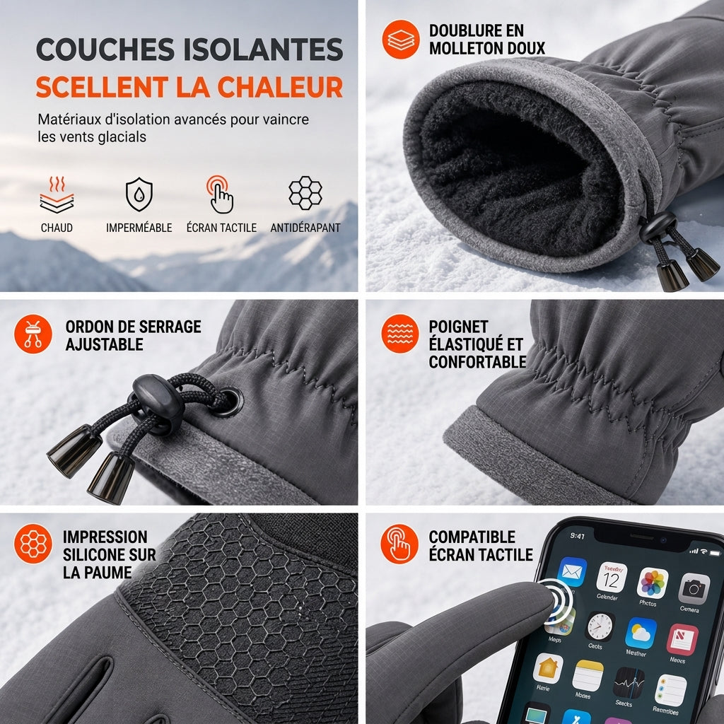 Gants thermiques d'hiver pour hommes et femmes, coupe-vent et résistant au froid, écran tactile antidérapants pour le cyclisme