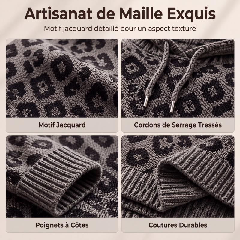 Pull à capuche en maille à imprimé léopard pour femme