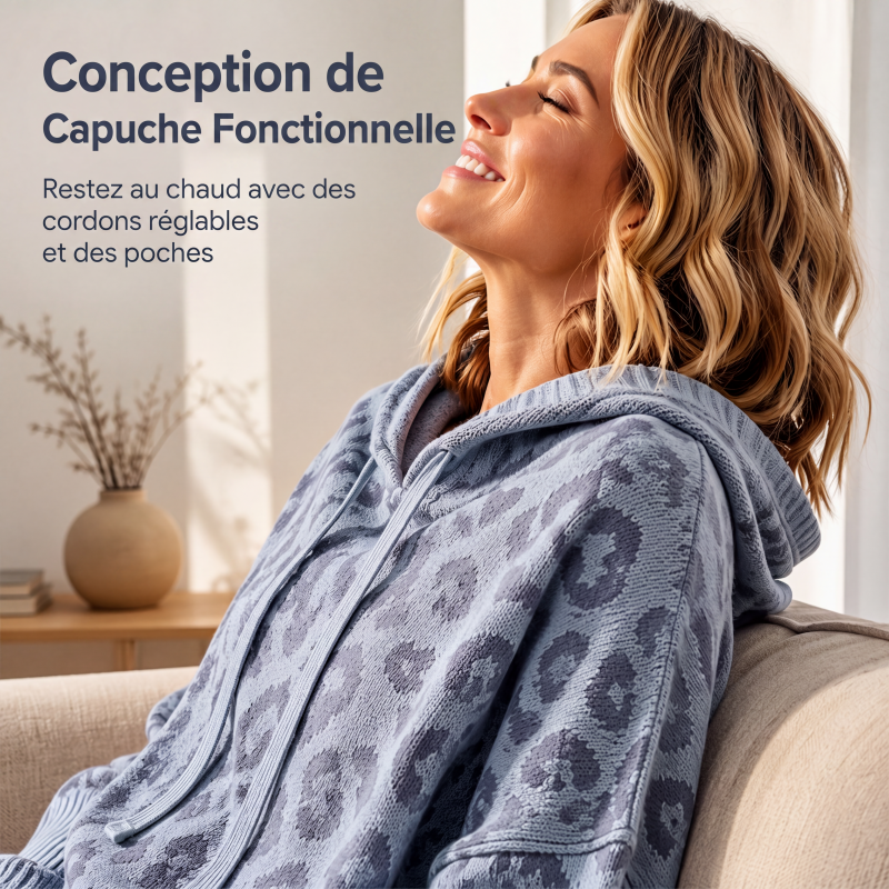 Pull à capuche en maille à imprimé léopard pour femme