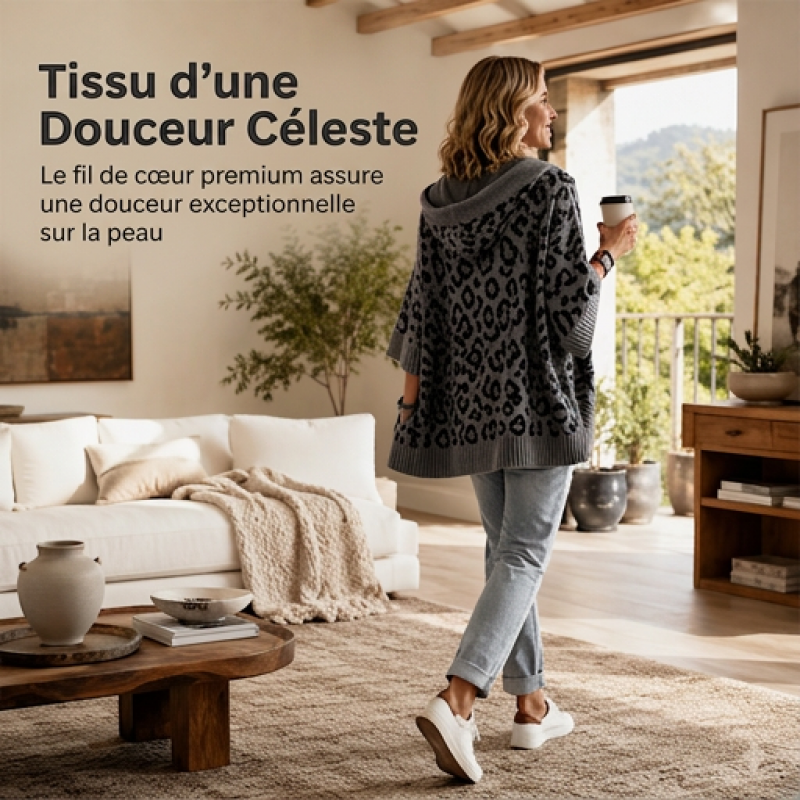 Pull à capuche en maille à imprimé léopard pour femme