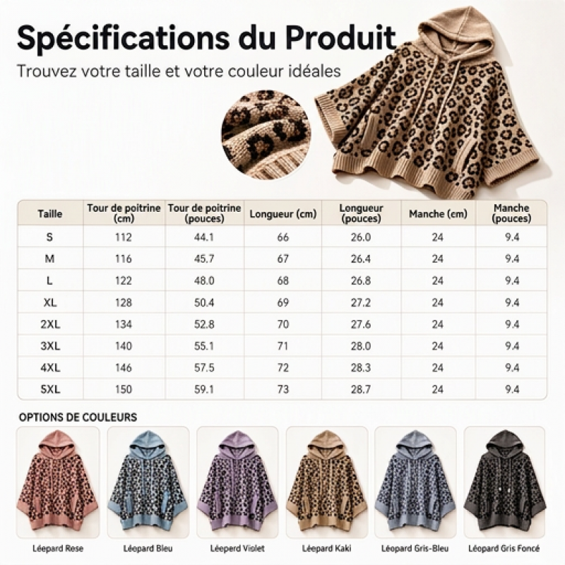 Pull à capuche en maille à imprimé léopard pour femme