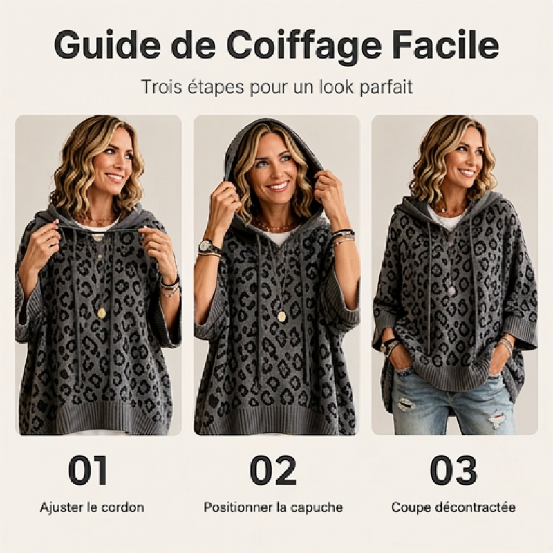 Pull à capuche en maille à imprimé léopard pour femme