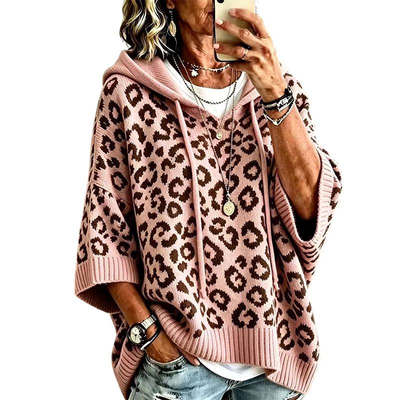 Pull à capuche en maille à imprimé léopard pour femme
