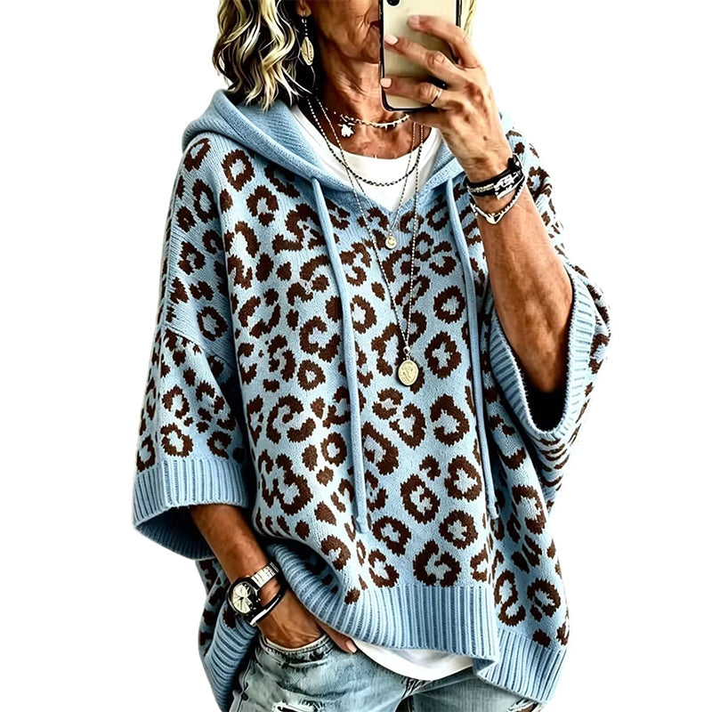 Pull à capuche en maille à imprimé léopard pour femme