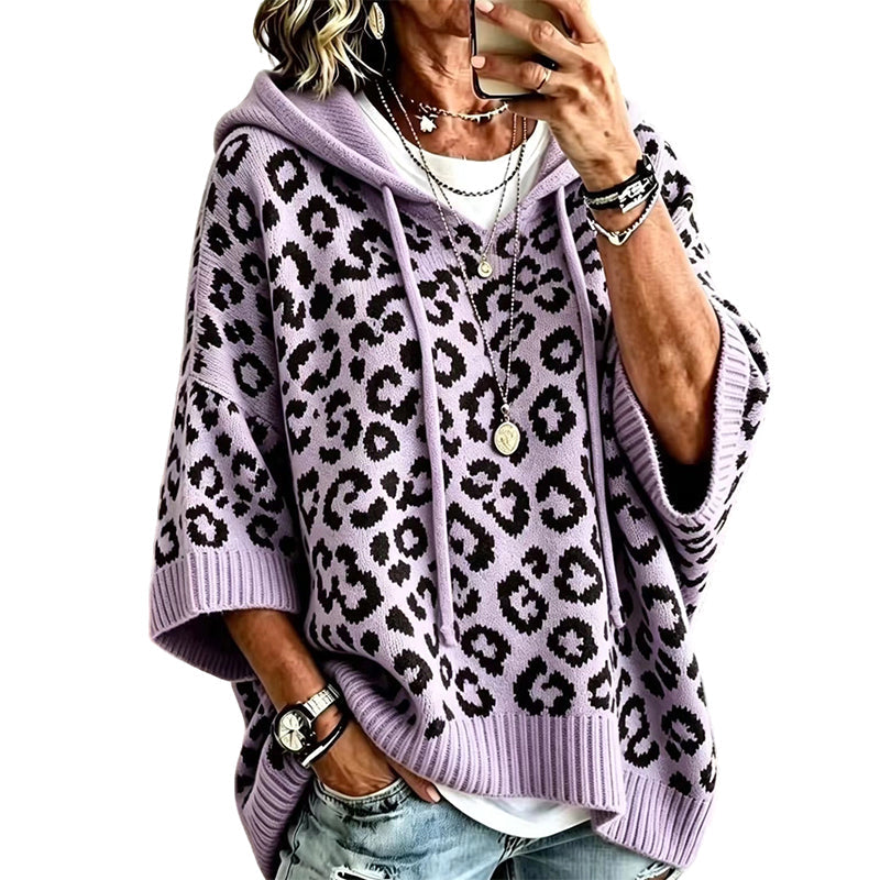 Pull à capuche en maille à imprimé léopard pour femme